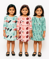 Girl Kids Frock 100% Cotton Floral Printed Gown Dress/Frock Dress | Age 1 to 5 Years (Pack of 3 Pieces)