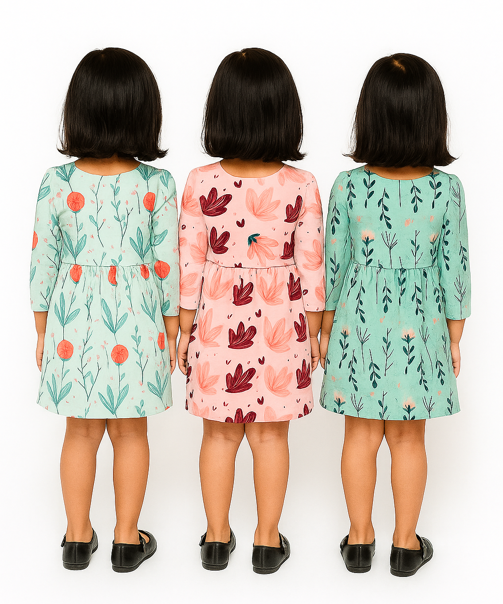 Girl Kids Frock 100% Cotton Floral Printed Gown Dress/Frock Dress | Age 1 to 5 Years (Pack of 3 Pieces)