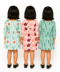 Girl Kids Frock 100% Cotton Floral Printed Gown Dress/Frock Dress | Age 1 to 5 Years (Pack of 3 Pieces)