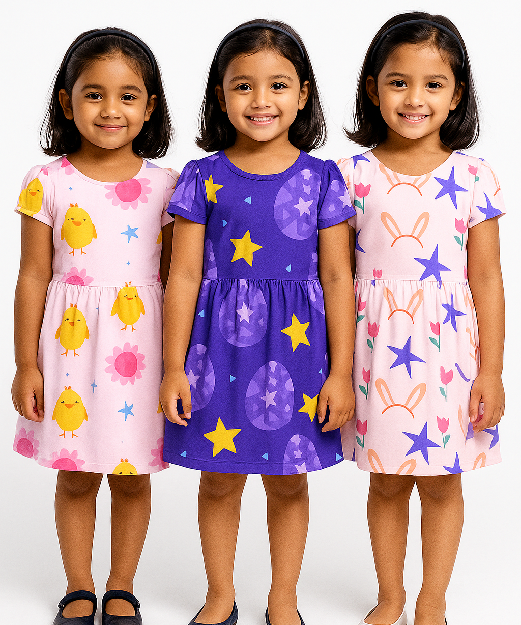 Girl Kids Frock 100% Cotton Floral Printed Gown Dress/Frock Dress | Age 1 to 5 Years (Pack of 3 Pieces)