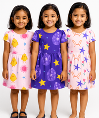 Girl Kids Frock 100% Cotton Floral Printed Gown Dress/Frock Dress | Age 1 to 5 Years (Pack of 3 Pieces)