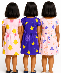 Girl Kids Frock 100% Cotton Floral Printed Gown Dress/Frock Dress | Age 1 to 5 Years (Pack of 3 Pieces)