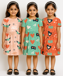 Girl Kids Frock 100% Cotton Floral Printed Gown Dress/Frock Dress | Age 1 to 5 Years (Pack of 3 Pieces)
