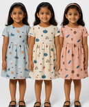 Girl Kids Frock 100% Cotton Floral Printed Gown Dress/Frock Dress | Age 1 to 5 Years (Pack of 3 Pieces)