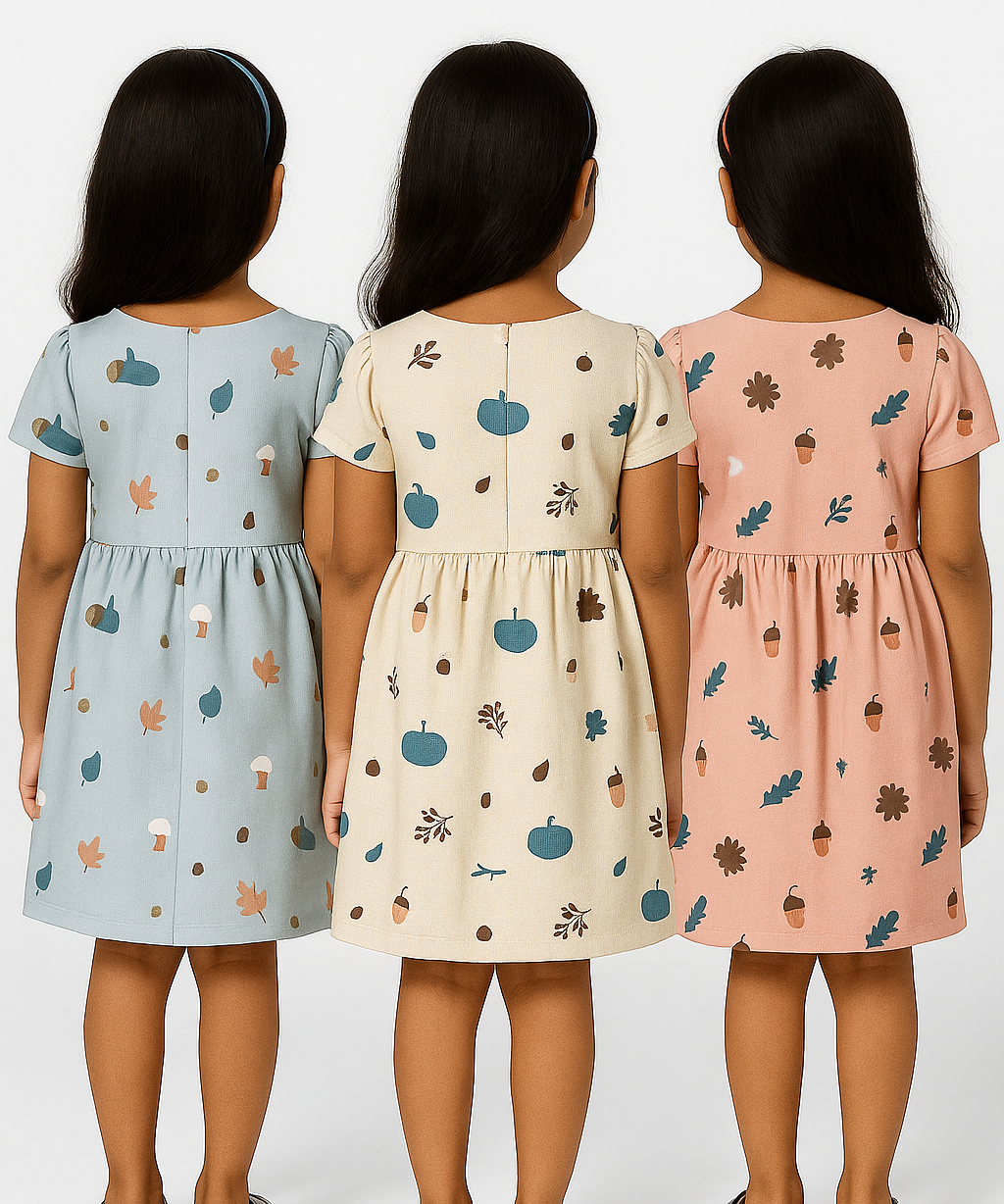 Girl Kids Frock 100% Cotton Floral Printed Gown Dress/Frock Dress | Age 1 to 5 Years (Pack of 3 Pieces)