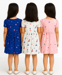 Girl Kids Frock 100% Cotton Floral Printed Gown Dress/Frock Dress | Age 1 to 5 Years (Pack of 3 Pieces)