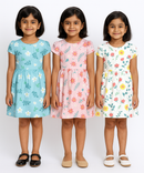 Girl Kids Frock 100% Cotton Floral Printed Gown Dress/Frock Dress | Age 1 to 5 Years (Pack of 3 Pieces)