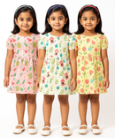 Girl Kids Frock 100% Cotton Floral Printed Gown Dress/Frock Dress | Age 1 to 5 Years (Pack of 3 Pieces)