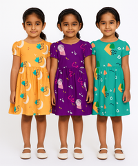 Girl Kids Frock 100% Cotton Floral Printed Gown Dress/Frock Dress | Age 1 to 5 Years (Pack of 3 Pieces)