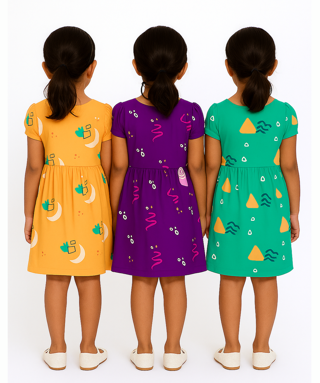 Girl Kids Frock 100% Cotton Floral Printed Gown Dress/Frock Dress | Age 1 to 5 Years (Pack of 3 Pieces)