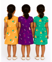 Girl Kids Frock 100% Cotton Floral Printed Gown Dress/Frock Dress | Age 1 to 5 Years (Pack of 3 Pieces)