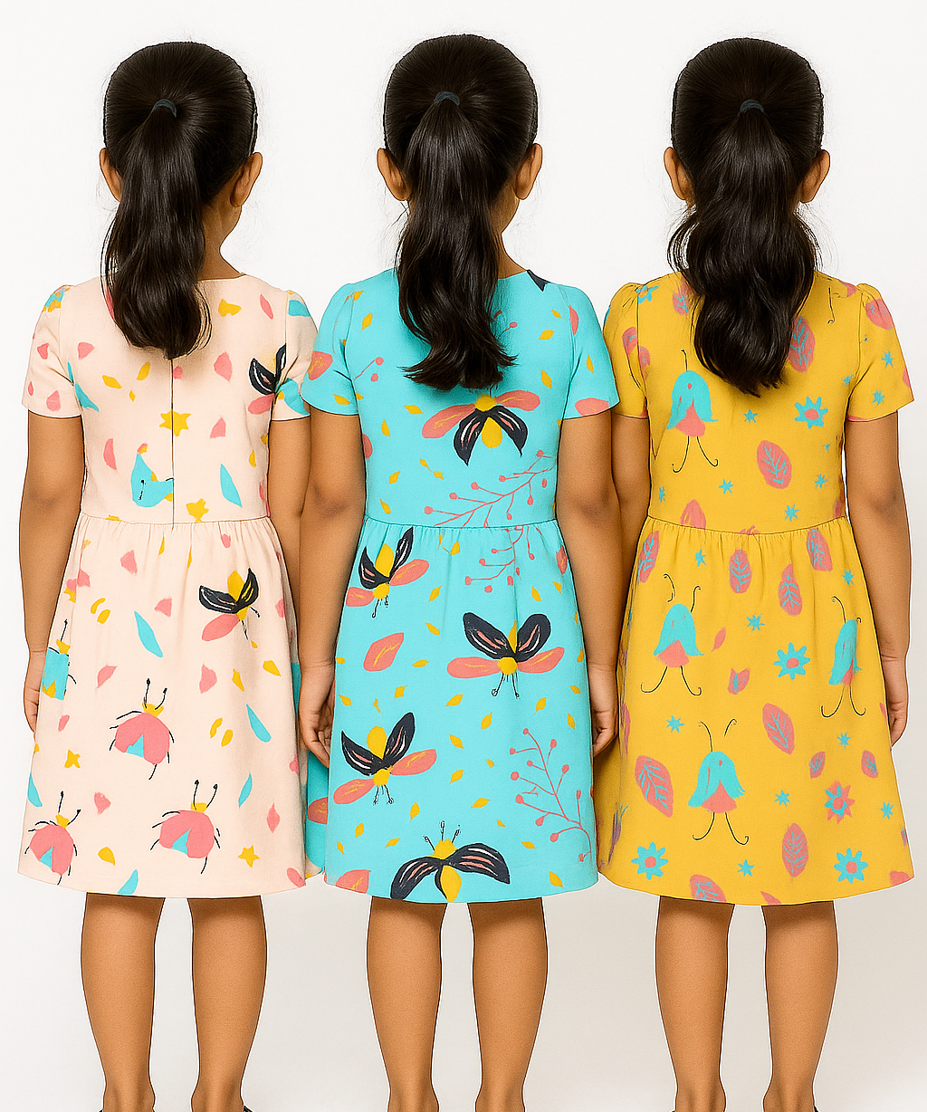 Girl Kids Frock 100% Cotton Floral Printed Gown Dress/Frock Dress | Age 1 to 5 Years (Pack of 3 Pieces)