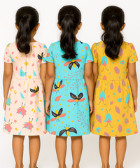 Girl Kids Frock 100% Cotton Floral Printed Gown Dress/Frock Dress | Age 1 to 5 Years (Pack of 3 Pieces)