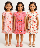 Girl Kids Frock 100% Cotton Floral Printed Gown Dress/Frock Dress | Age 1 to 5 Years (Pack of 3 Pieces)