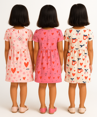 Girl Kids Frock 100% Cotton Floral Printed Gown Dress/Frock Dress | Age 1 to 5 Years (Pack of 3 Pieces)