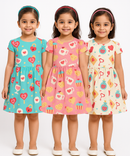 Girl Kids Frock 100% Cotton Floral Printed Gown Dress/Frock Dress | Age 1 to 5 Years (Pack of 3 Pieces)