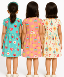 Girl Kids Frock 100% Cotton Floral Printed Gown Dress/Frock Dress | Age 1 to 5 Years (Pack of 3 Pieces)