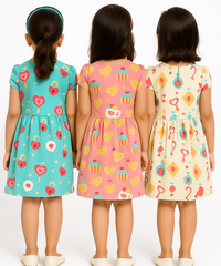 Girl Kids Frock 100% Cotton Floral Printed Gown Dress/Frock Dress | Age 1 to 5 Years (Pack of 3 Pieces)