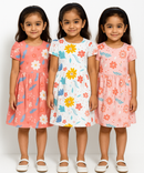 Girl Kids Frock 100% Cotton Floral Printed Gown Dress/Frock Dress | Age 1 to 5 Years (Pack of 3 Pieces)