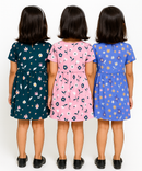 Girl Kids Frock 100% Cotton Floral Printed Gown Dress/Frock Dress | Age 1 to 5 Years (Pack of 3 Pieces)