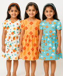Girl Kids Frock 100% Cotton Floral Printed Gown Dress/Frock Dress | Age 1 to 5 Years (Pack of 3 Pieces)