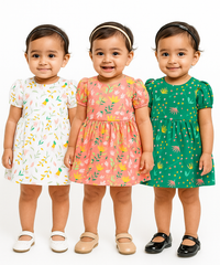 Girl Baby Frock 100% Cotton Floral Printed Gown Dress/Frock Dress | Age 0 to 12 Months (Pack of 3 Pieces)