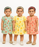 Girl Baby Frock 100% Cotton Floral Printed Gown Dress/Frock Dress | Age 0 to 12 Months (Pack of 3 Pieces)