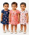 Girl Baby Frock 100% Cotton Floral Printed Gown Dress/Frock Dress | Age 0 to 12 Months (Pack of 3 Pieces)