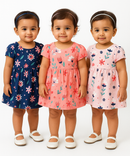 Girl Baby Frock 100% Cotton Floral Printed Gown Dress/Frock Dress | Age 0 to 12 Months (Pack of 3 Pieces)