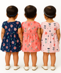 Girl Baby Frock 100% Cotton Floral Printed Gown Dress/Frock Dress | Age 0 to 12 Months (Pack of 3 Pieces)