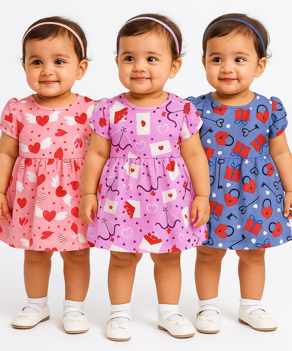 Girl Baby Frock 100% Cotton Floral Printed Gown Dress/Frock Dress | Age 0 to 12 Months (Pack of 3 Pieces)