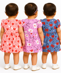 Girl Baby Frock 100% Cotton Floral Printed Gown Dress/Frock Dress | Age 0 to 12 Months (Pack of 3 Pieces)