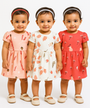 Girl Baby Frock 100% Cotton Floral Printed Gown Dress/Frock Dress | Age 0 to 12 Months (Pack of 3 Pieces)