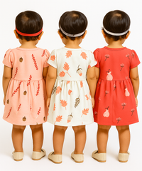 Girl Baby Frock 100% Cotton Floral Printed Gown Dress/Frock Dress | Age 0 to 12 Months (Pack of 3 Pieces)