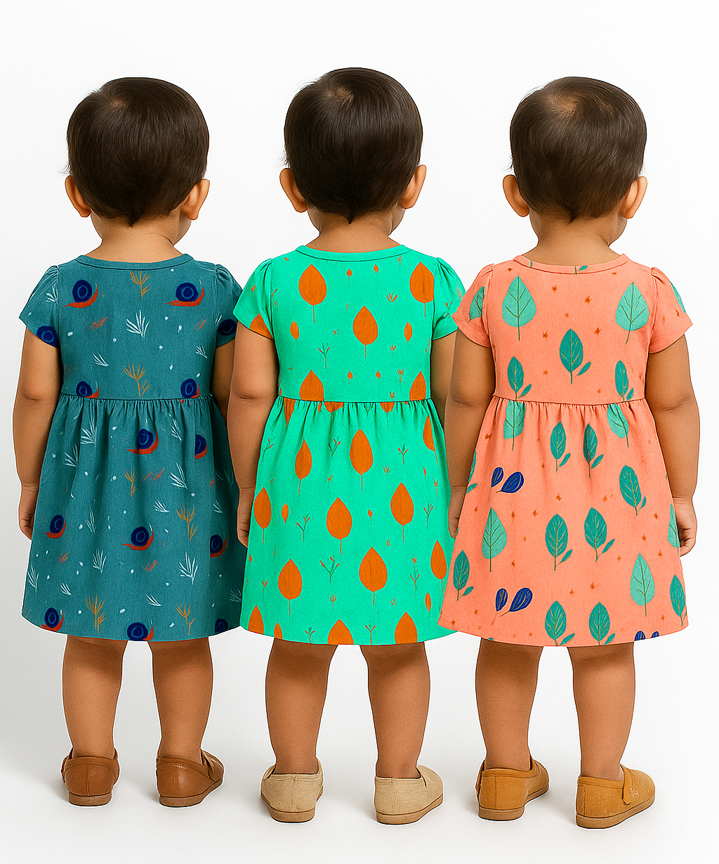 Girl Baby Frock 100% Cotton Floral Printed Gown Dress/Frock Dress | Age 0 to 12 Months (Pack of 3 Pieces)