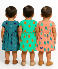 Girl Baby Frock 100% Cotton Floral Printed Gown Dress/Frock Dress | Age 0 to 12 Months (Pack of 3 Pieces)