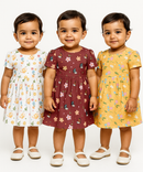 Girl Baby Frock 100% Cotton Floral Printed Gown Dress/Frock Dress | Age 0 to 12 Months (Pack of 3 Pieces)