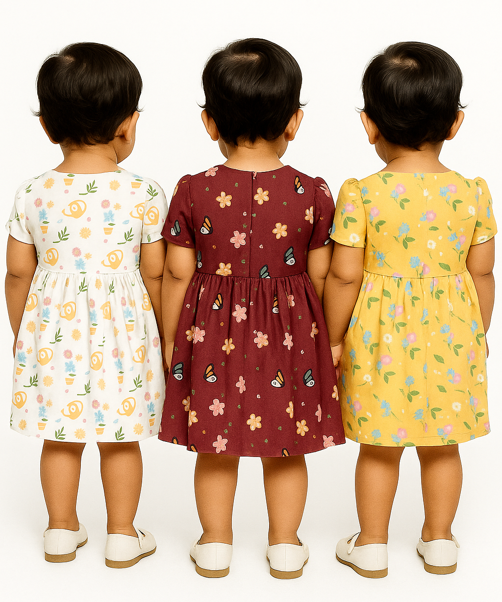 Girl Baby Frock 100% Cotton Floral Printed Gown Dress/Frock Dress | Age 0 to 12 Months (Pack of 3 Pieces)