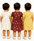 Girl Baby Frock 100% Cotton Floral Printed Gown Dress/Frock Dress | Age 0 to 12 Months (Pack of 3 Pieces)