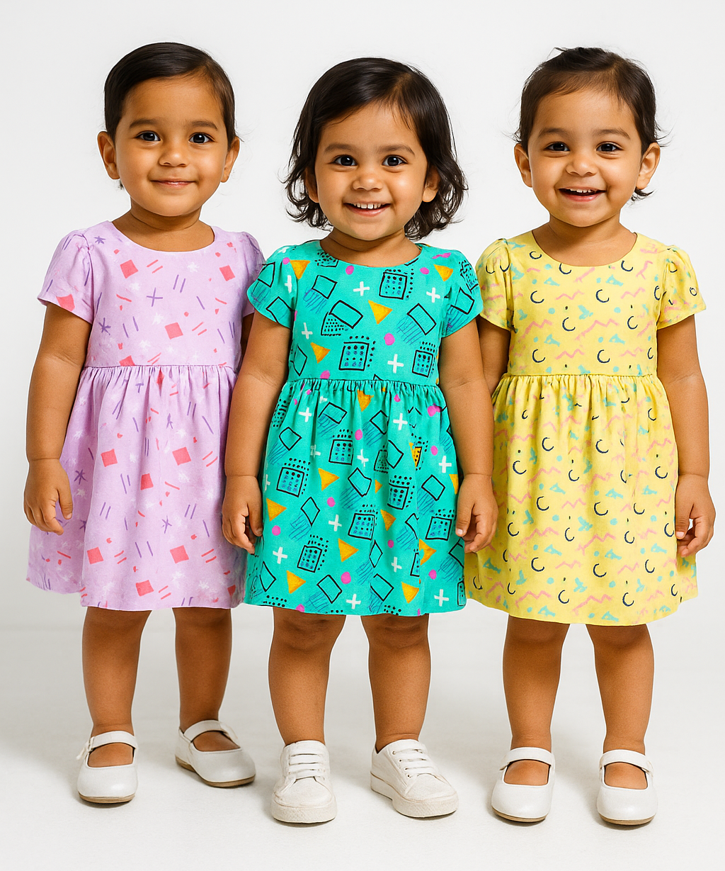 Girl Baby Frock 100% Cotton Floral Printed Gown Dress/Frock Dress | Age 0 to 12 Months (Pack of 3 Pieces)