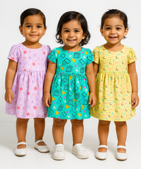 Girl Baby Frock 100% Cotton Floral Printed Gown Dress/Frock Dress | Age 0 to 12 Months (Pack of 3 Pieces)