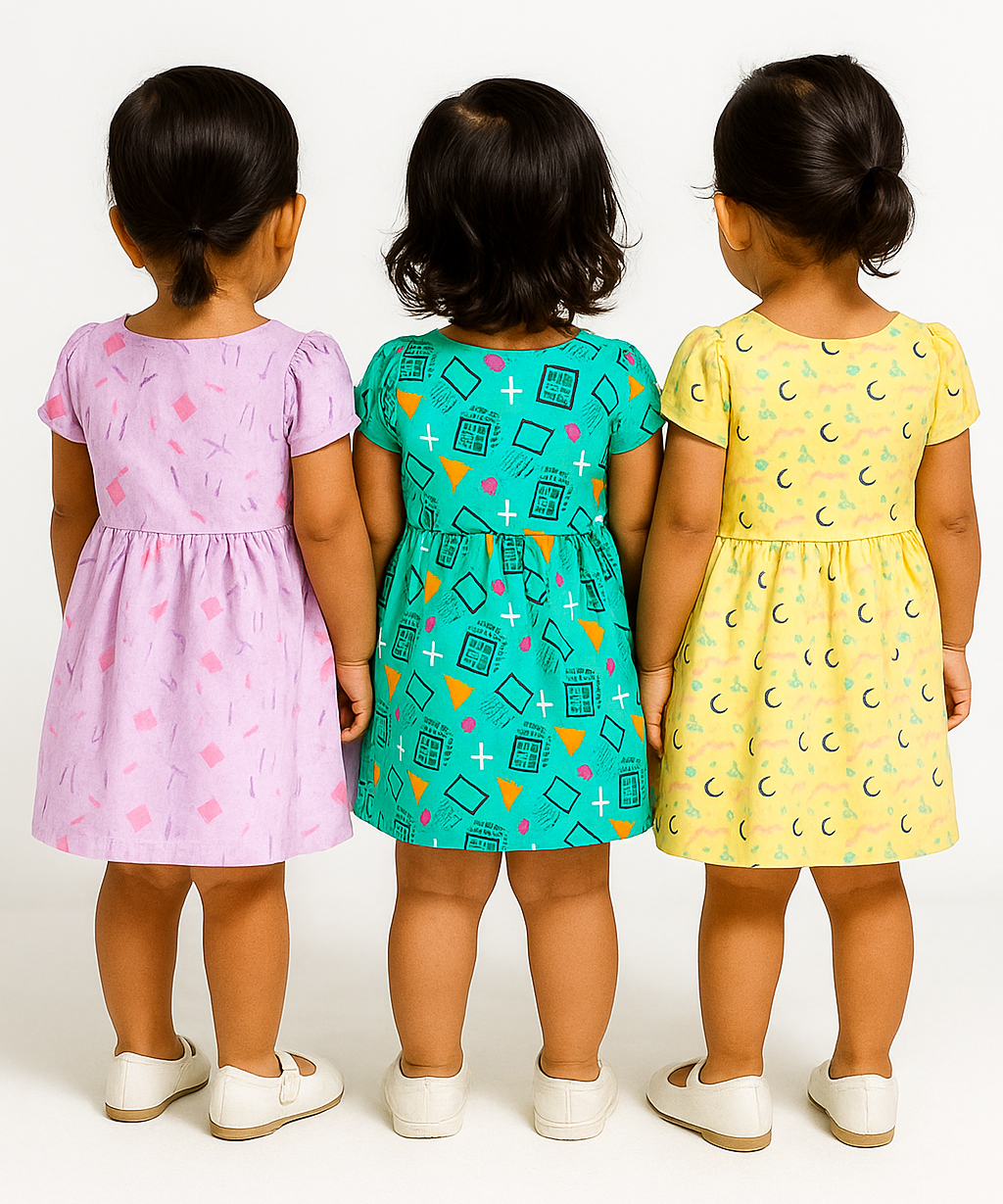 Girl Baby Frock 100% Cotton Floral Printed Gown Dress/Frock Dress | Age 0 to 12 Months (Pack of 3 Pieces)