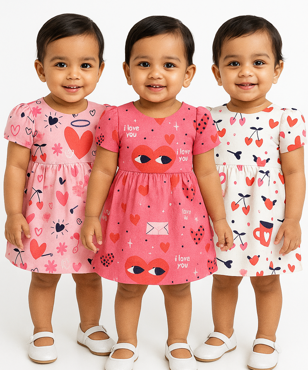 Girl Baby Frock 100% Cotton Floral Printed Gown Dress/Frock Dress | Age 0 to 12 Months (Pack of 3 Pieces)