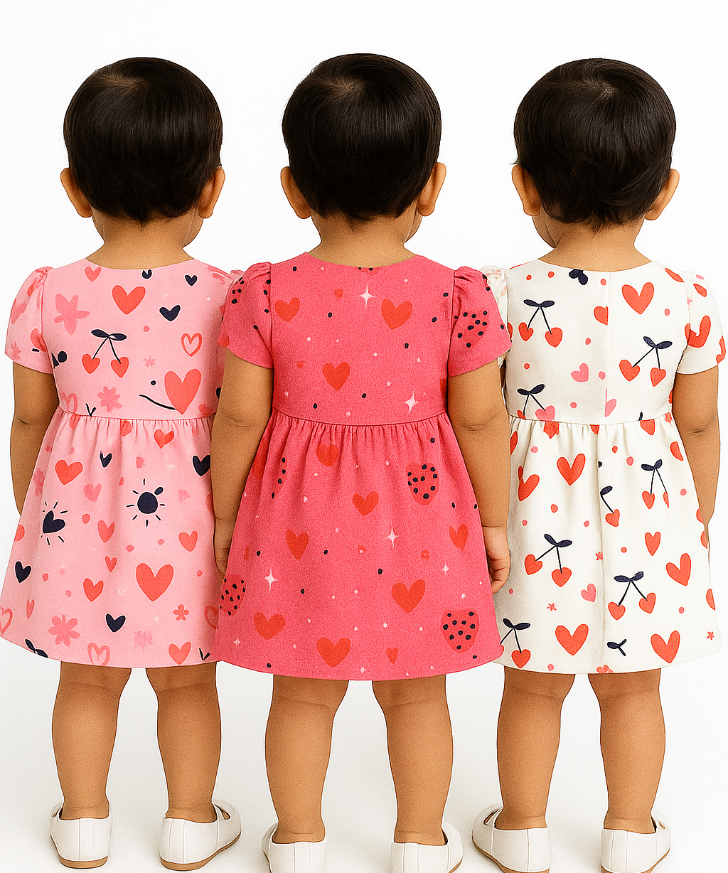Girl Baby Frock 100% Cotton Floral Printed Gown Dress/Frock Dress | Age 0 to 12 Months (Pack of 3 Pieces)