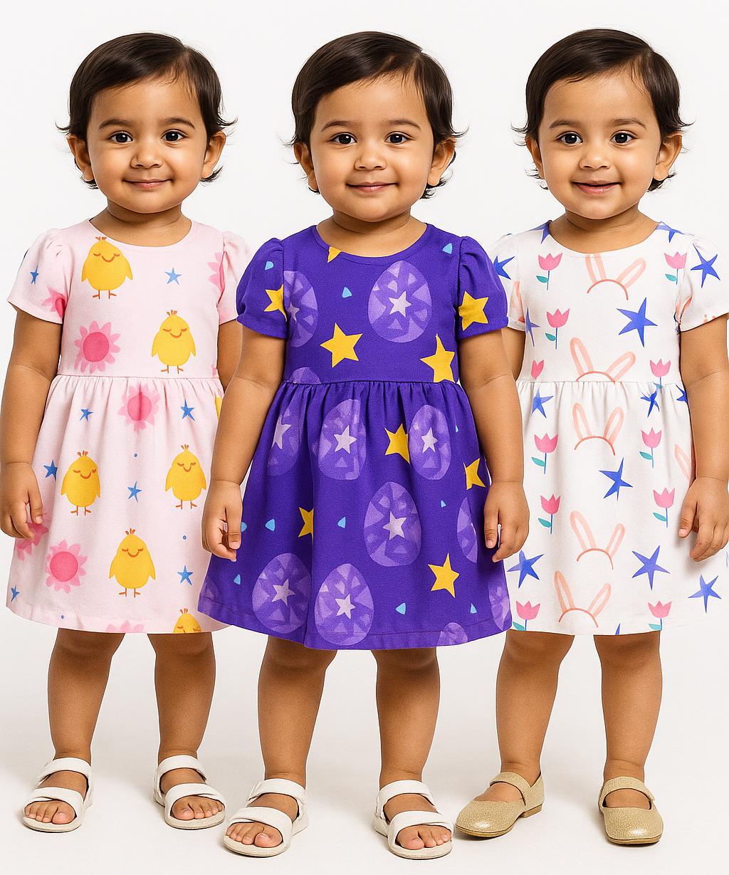 Girl Baby Frock 100% Cotton Floral Printed Gown Dress/Frock Dress | Age 0 to 12 Months (Pack of 3 Pieces)