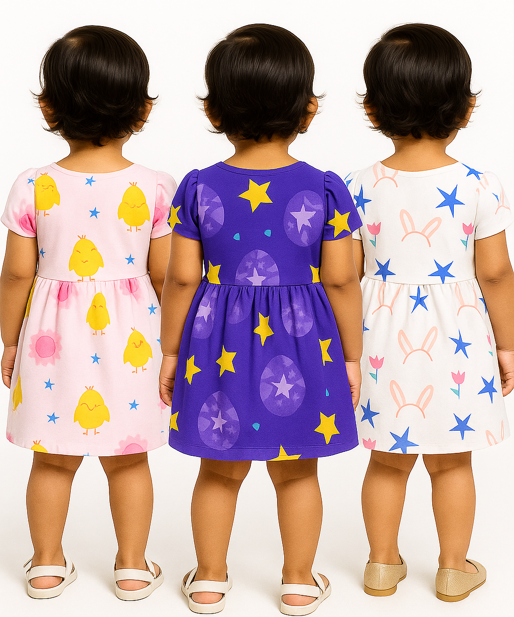 Girl Baby Frock 100% Cotton Floral Printed Gown Dress/Frock Dress | Age 0 to 12 Months (Pack of 3 Pieces)