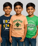 Kids 100% Cotton Fine Tshirt With Printed Multi Colour | Age 5 to 14 Years | (Pack of 3 Pieces)