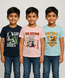 Kids 100% Cotton Fine Tshirt With Printed Multi Colour | Age 5 to 14 Years | (Pack of 3 Pieces)