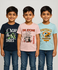 Kids 100% Cotton Fine Tshirt With Printed Multi Colour | Age 5 to 14 Years | (Pack of 3 Pieces)