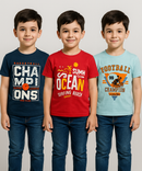 Kids 100% Cotton Fine Tshirt With Printed Multi Colour | Age 5 to 14 Years | (Pack of 3 Pieces)